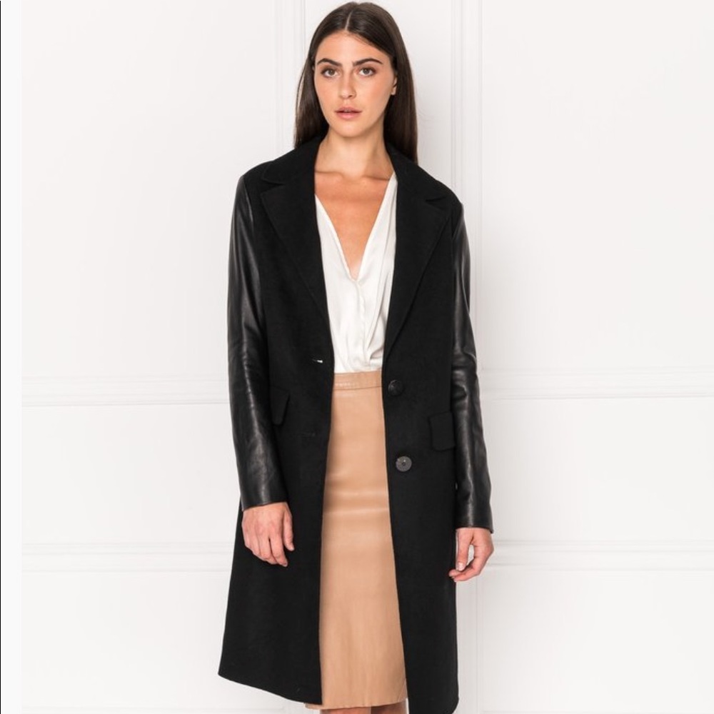 Lemarque MAERA Wool Coat With Leather Sleeves